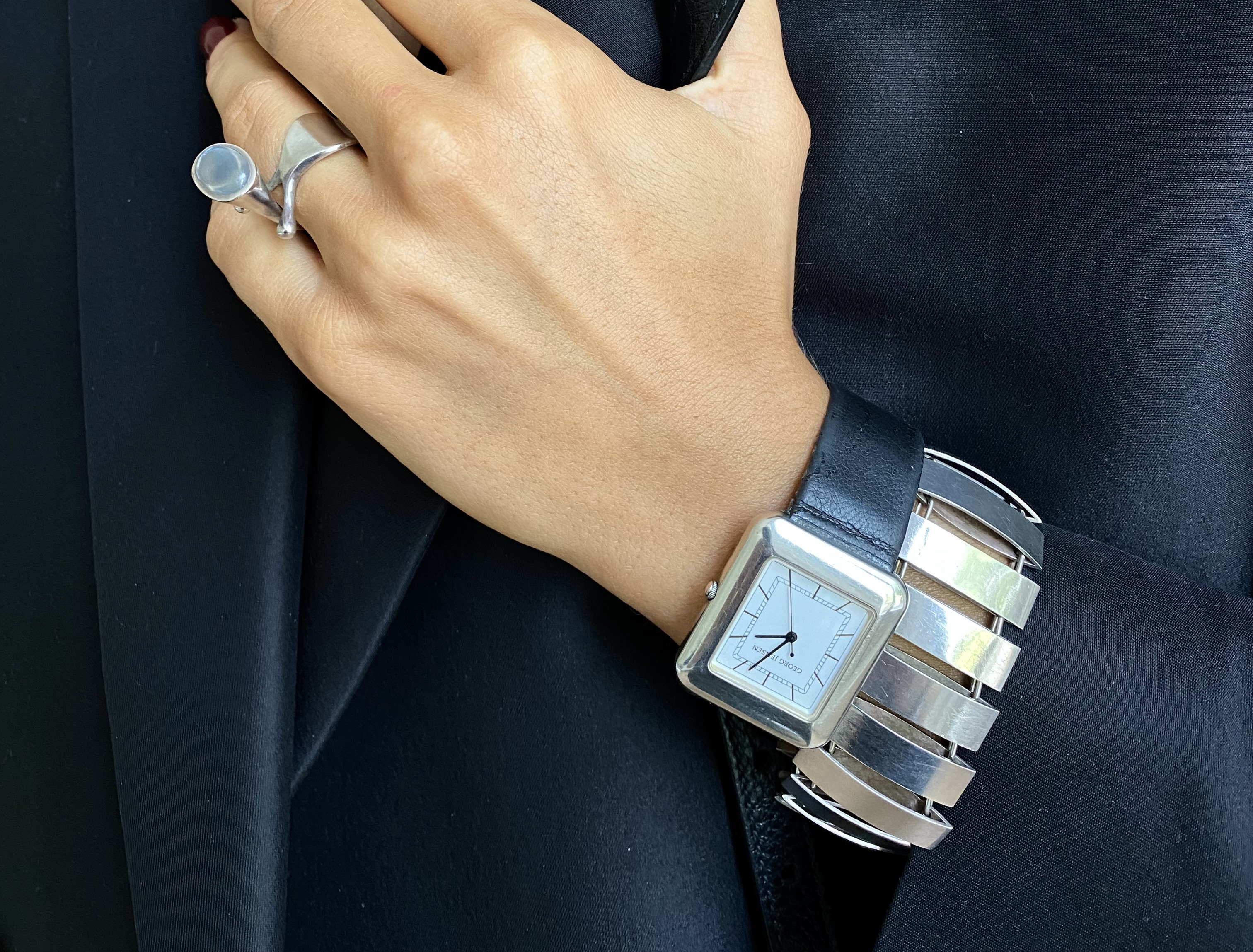 Georg Jensen Quartz Watch Lene Munthe silver watch vintage watch Georg Jensen Denmark c.1980. Crisp white face
